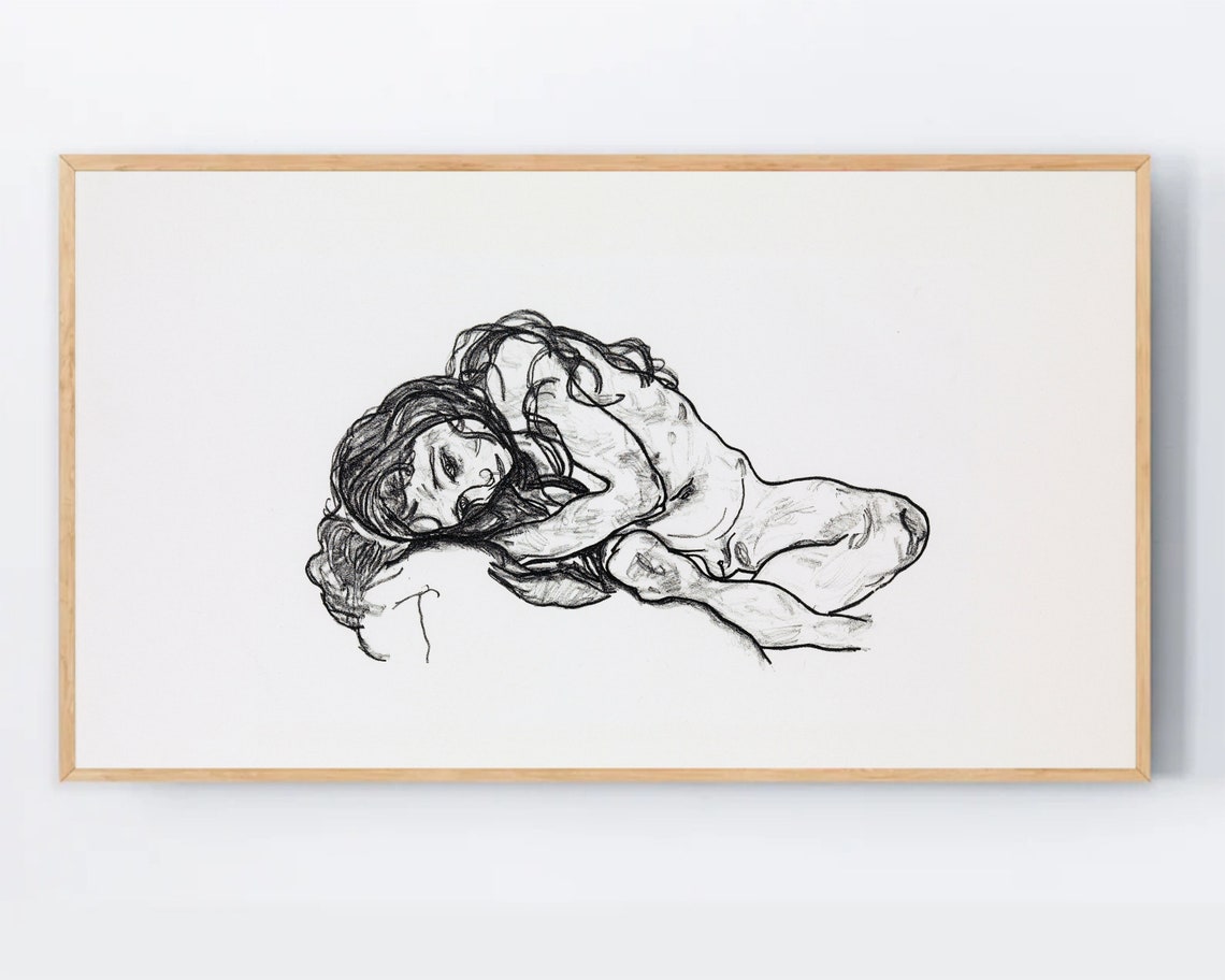 Egon Schiele Reclining Nude Woman Sketch Expressionist Poster