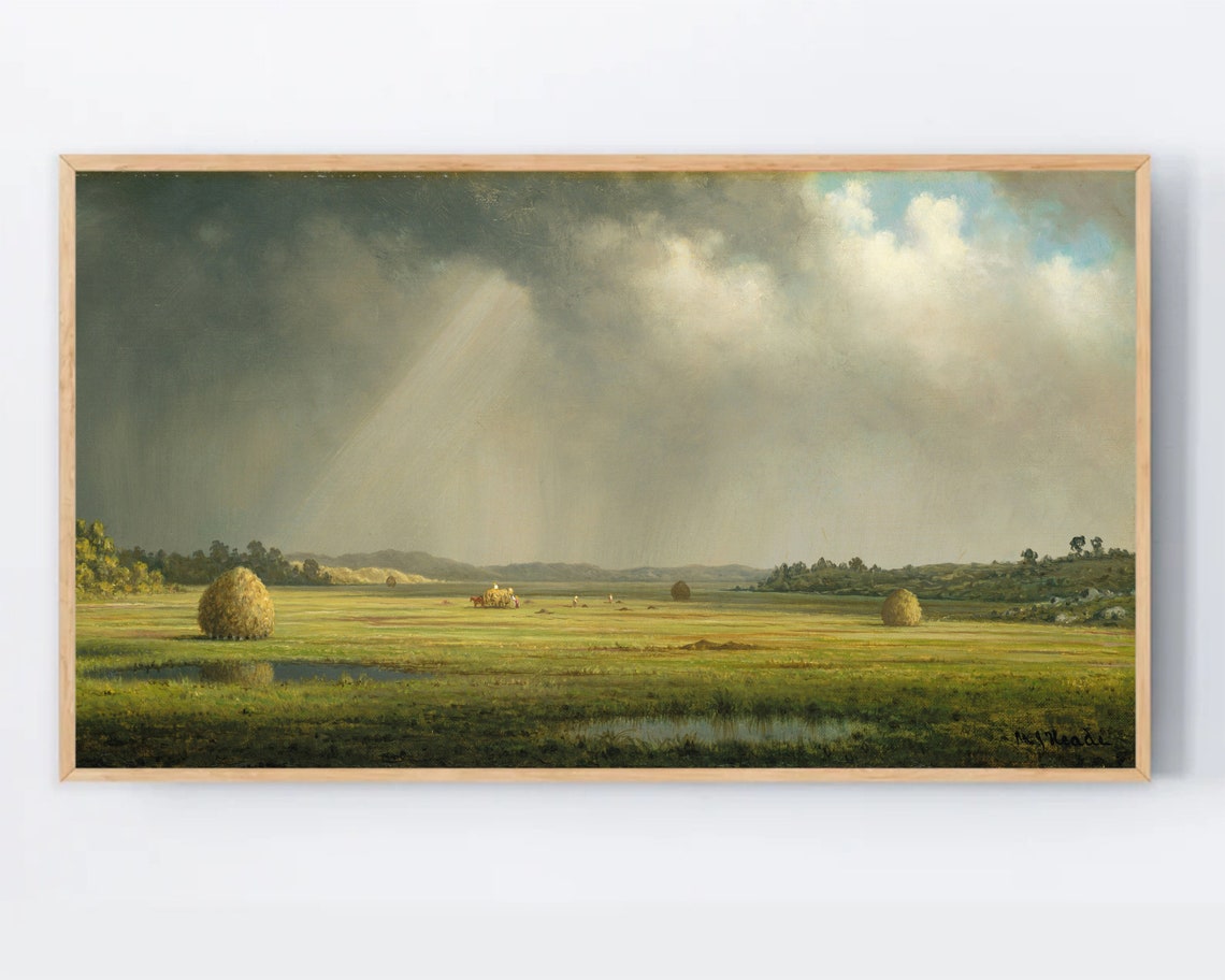 Vintage Country Meadow Landscape Haystacks Classic Art Poster