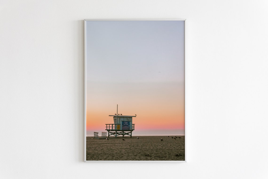 Lifeguard Tower at Sunset Beach Photography Coastal Art Poster