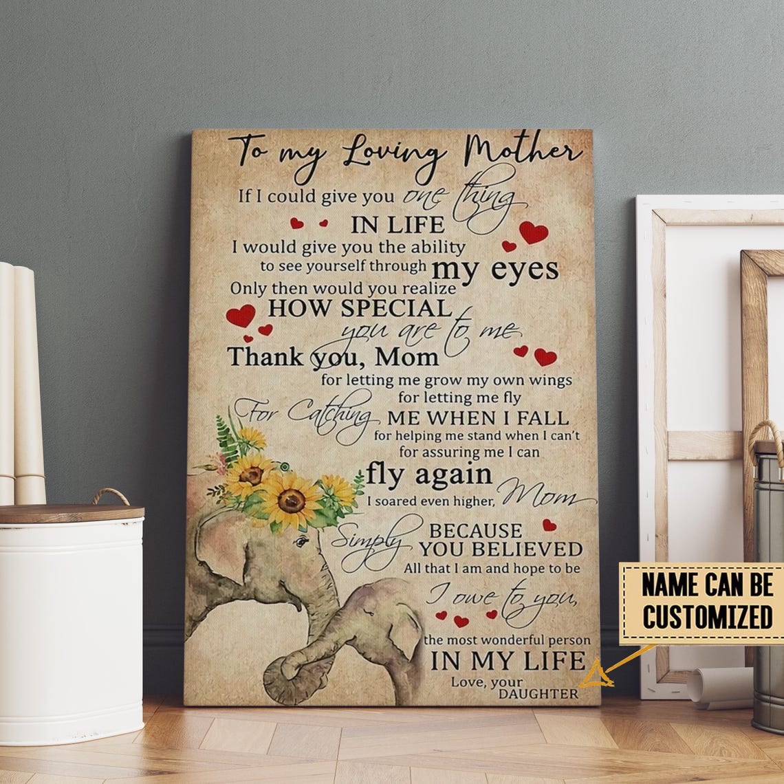 To My Loving Mother Personalized Elephant Sunflower Gift Poster - Image 2