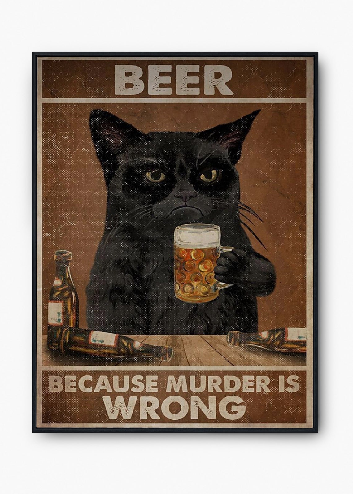 Black Cat Beer Because Murder Is Wrong Funny Bar Decor Poster - Image 3