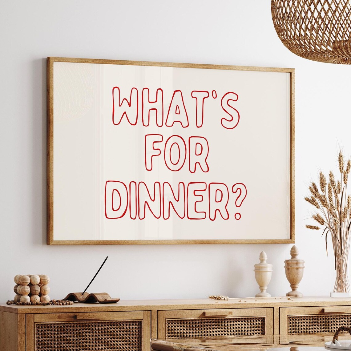 Whats For Dinner Print, Cute Kitchen Typography Poster