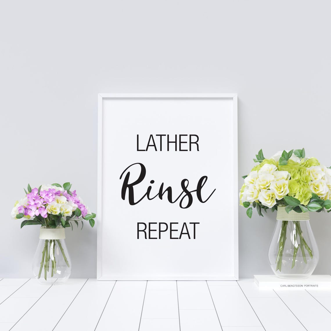 Lather Rinse Repeat Minimalist Bathroom Typography Salon Decor Poster - Image 2
