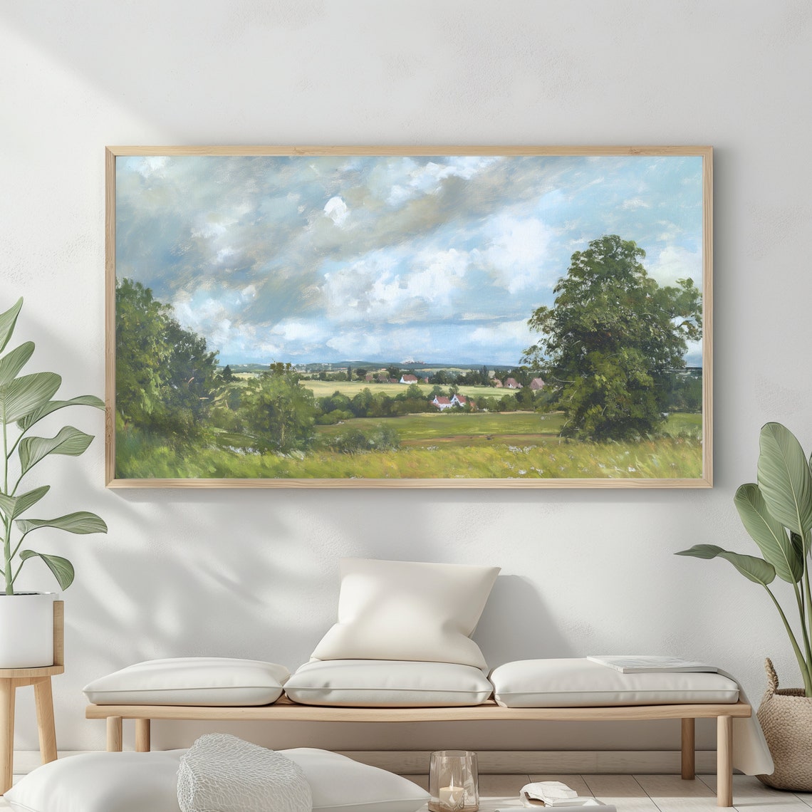 Summer Landscape Oil Painting Frame Tv Art Vintage Country Farmhouse Wall Decor - Image 2