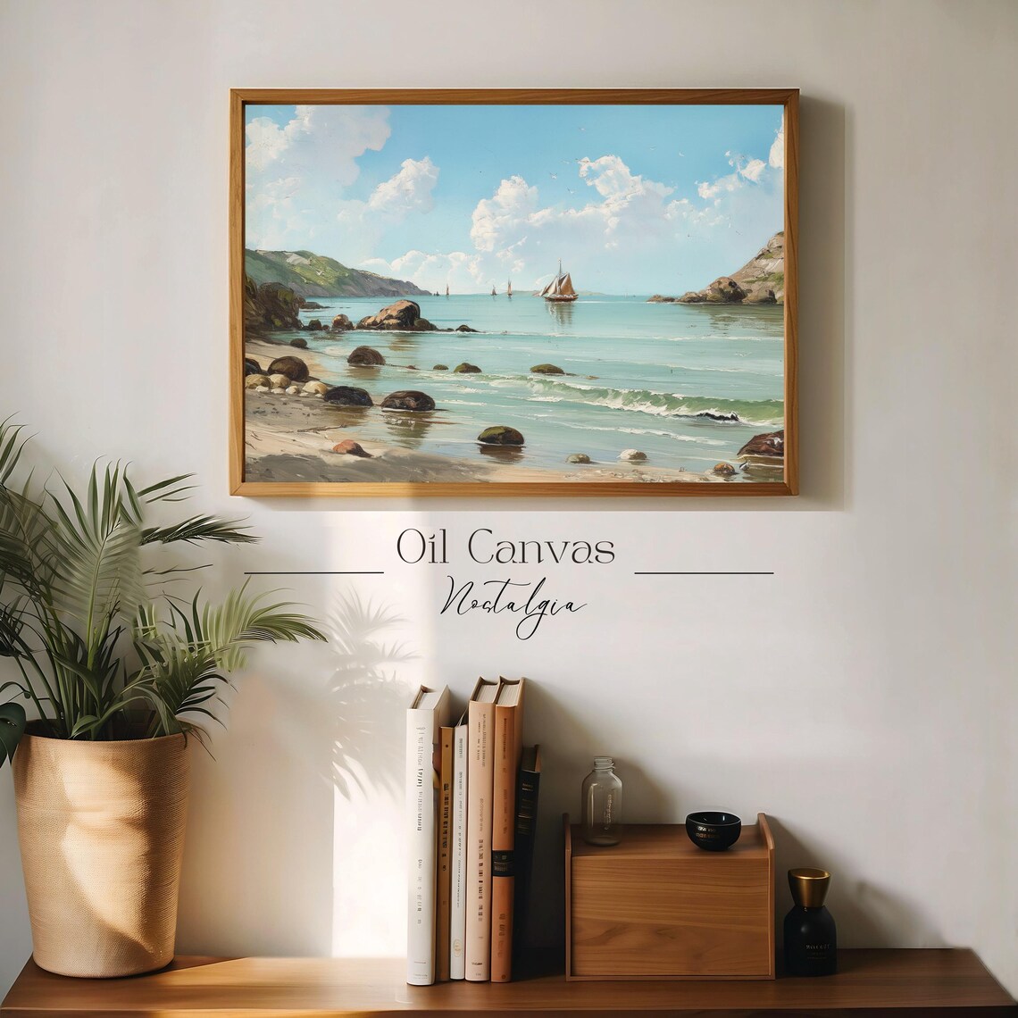 Wall Art Vintage Nautical Oil Painting Summer Sea Art Boat Art Beach House Decor Blue Nautical Seascape - Image 3