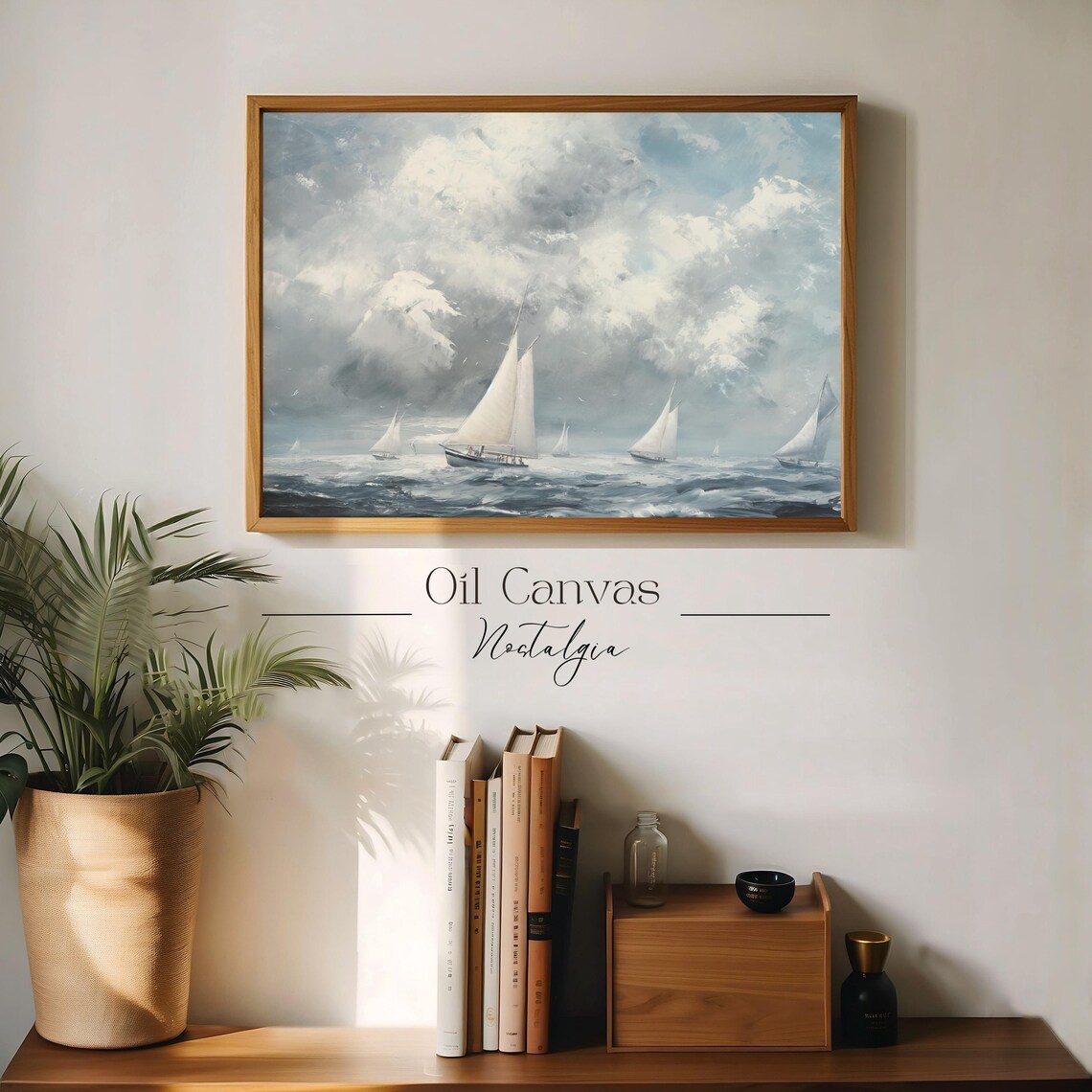 Wall Art Vintage Nautical Oil Painting Summer Sea Boat Art Ocean Blue Nautical Seascape - Image 3