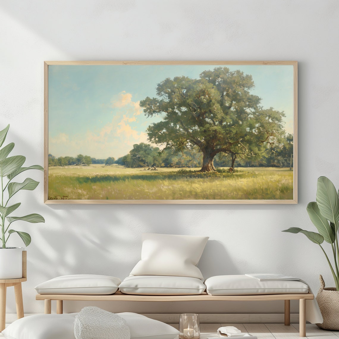 Summer Landscape Oil Painting Frame Tv Art Vintage Country Farmhouse Wall Decor - Image 2