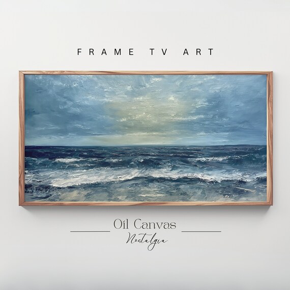 Frame Tv Art Abstract Beach Oil Painting Summer Sea Art Ocean Frame Tv Art Landscape Blue Nautical Seascape