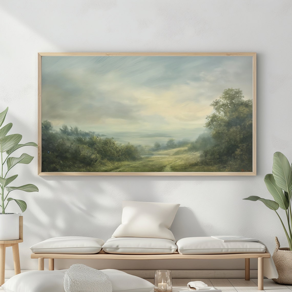 Autumn Landscape Oil Painting Frame Tv Art Rustic Country Decor Moody Muted Colours - Image 2