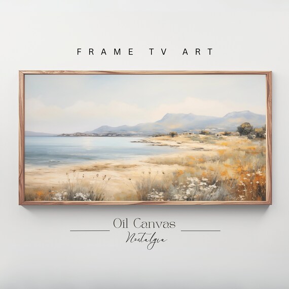 Frame Tv Art Vintage Beach Oil Painting Summer Sea Art Ocean Frame Tv Art Costal Landscape Blue Nautical Seascape