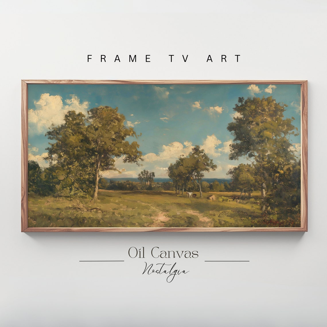Summer Landscape Oil Painting Frame Tv Art Vintage Country Farmhouse Wall Decor