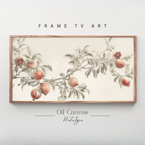 Rustic Neutral Pomegranate Tree Sketch Frame Tv Art Vintage Farmhouse Kitchen Art Decor Instant