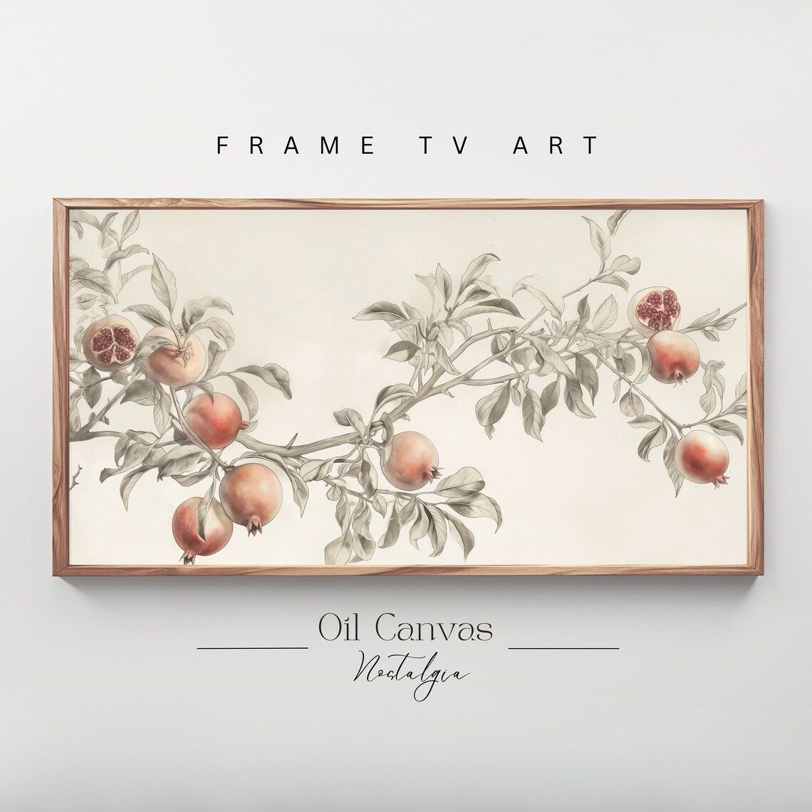 Rustic Neutral Pomegranate Tree Sketch Frame Tv Art Vintage Farmhouse Kitchen Art Decor Instant