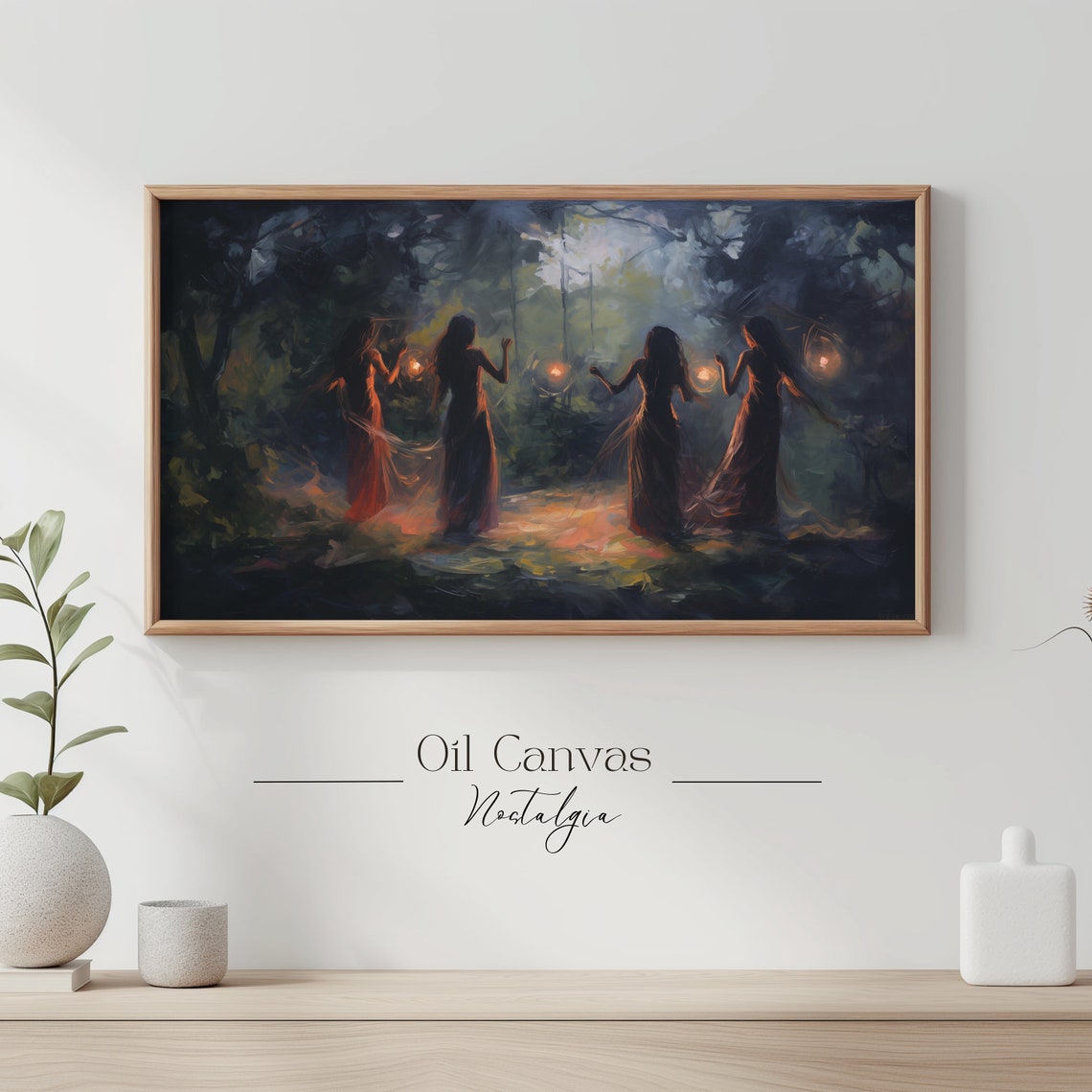 Witchy Women Lanterns Dark Forest Night Coven Halloween Wall Art - Image 3
