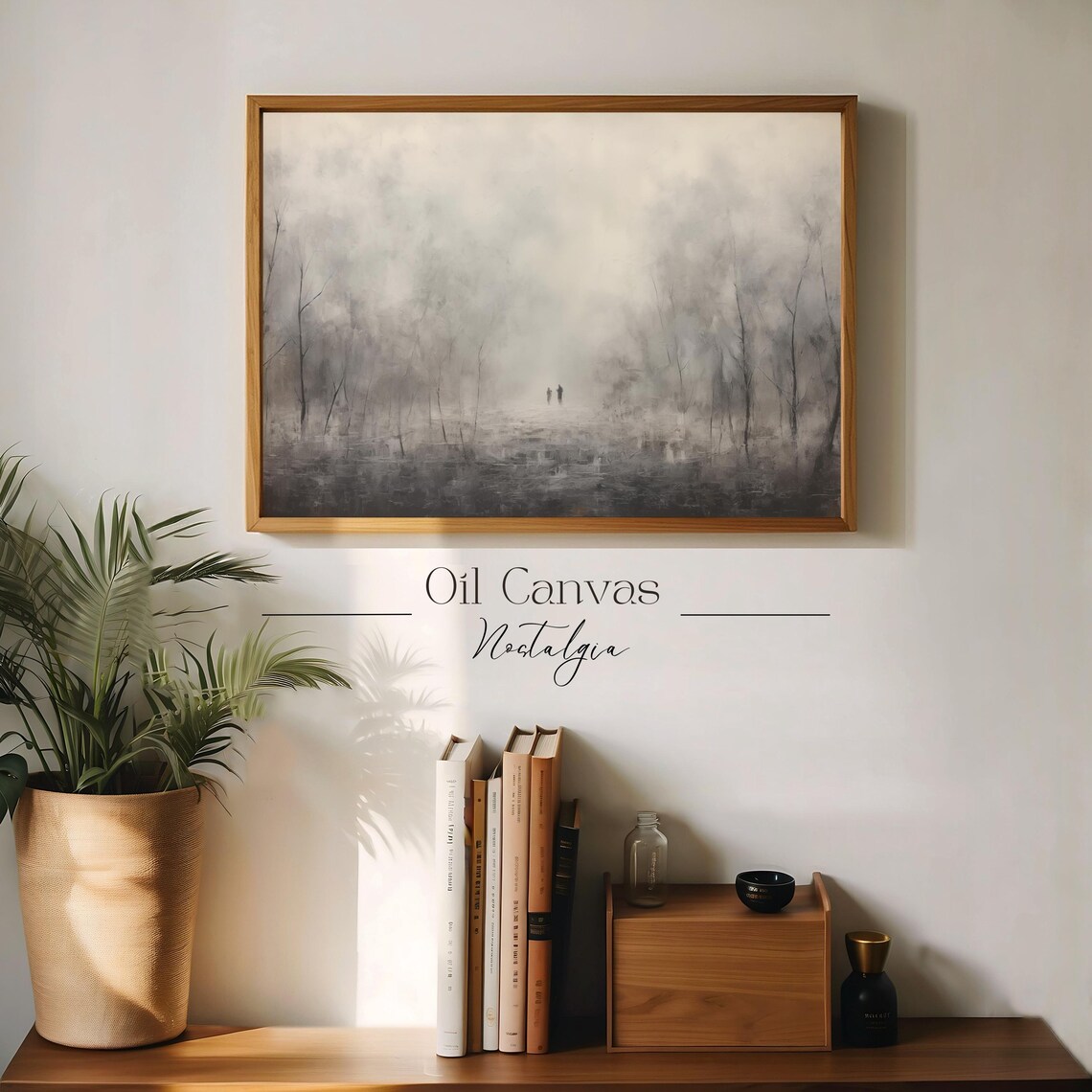 Dark Foggy Forest With Two Figures Moody Mysterious Dark Academia Oil Painting Poster - Image 3