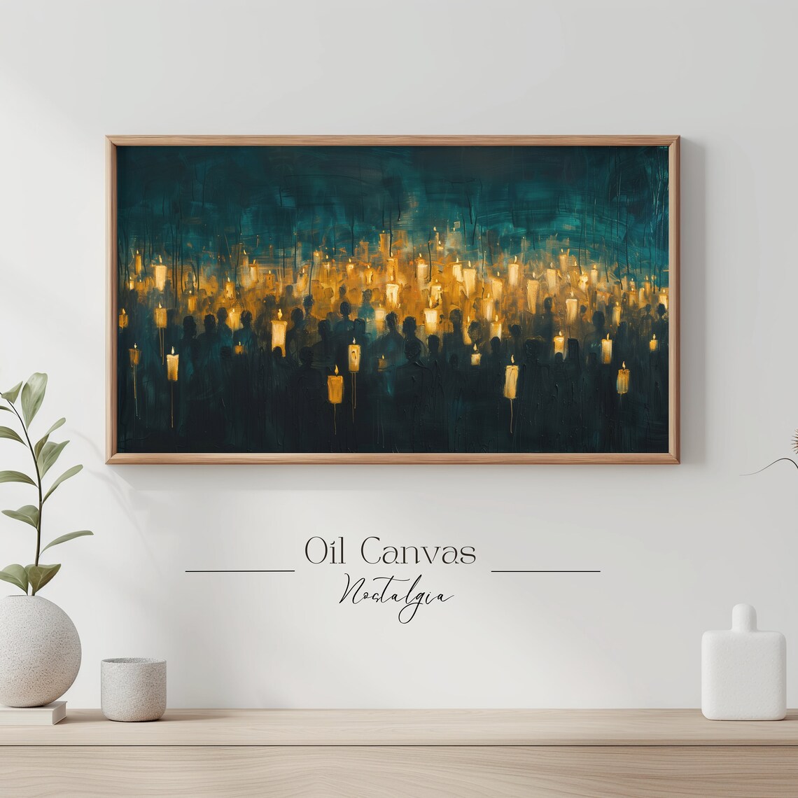 Spooky Candlelight Crowd Dark Teal Halloween Night Moody Gothic Wall Art Poster - Image 3