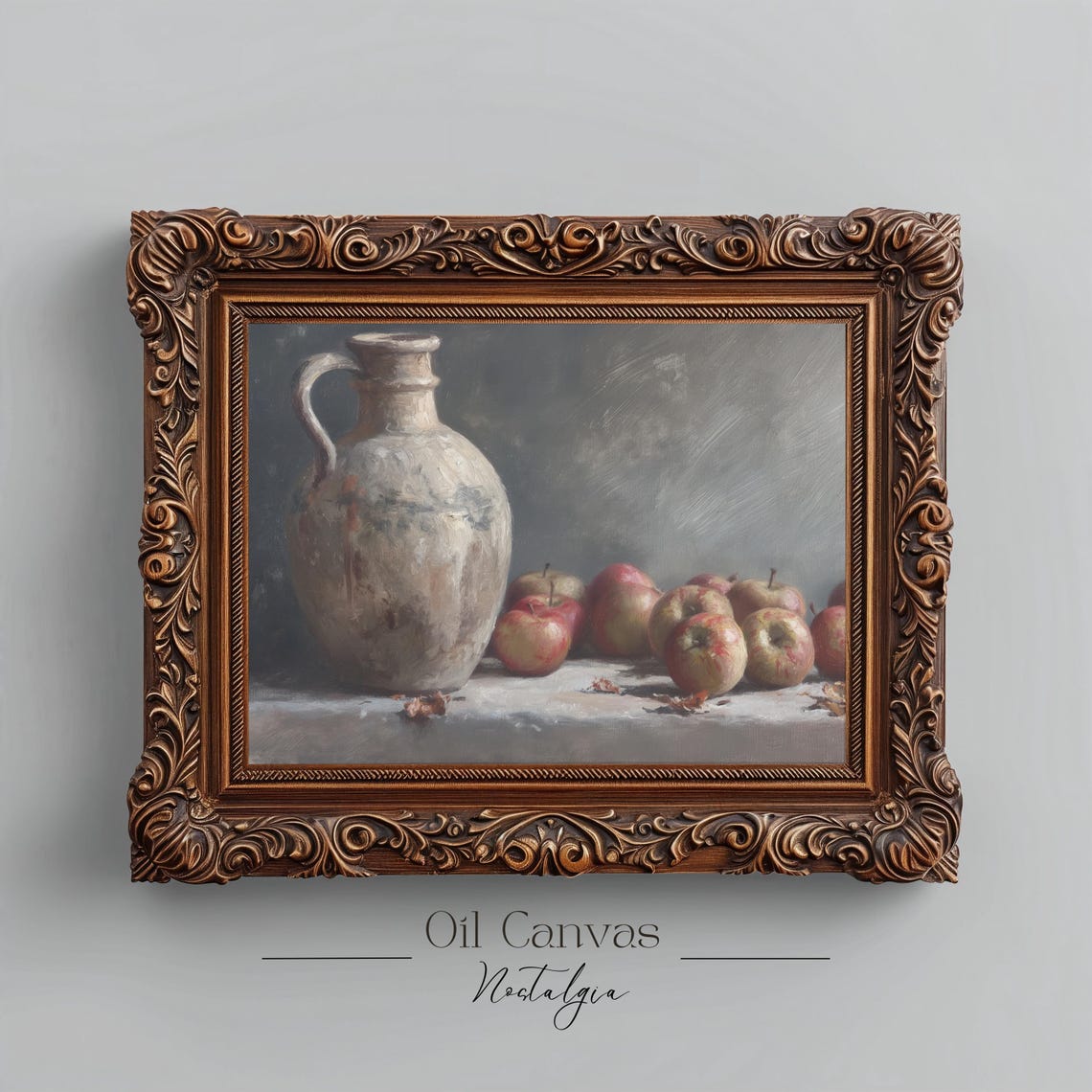 Rustic Clay Jug Red Apples Farmhouse Kitchen Still Life Oil Poster - Image 2