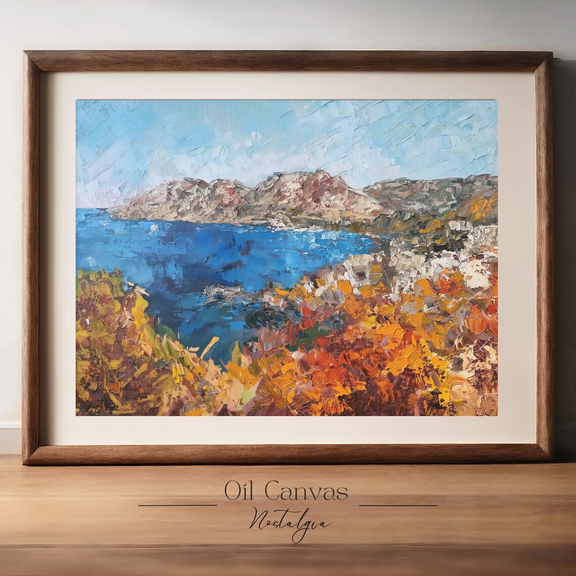 Wall Art Vintage Beach Oil Painting Summer Sea Art Ocean Costal Landscape Blue Nautical Seascape - Image 2