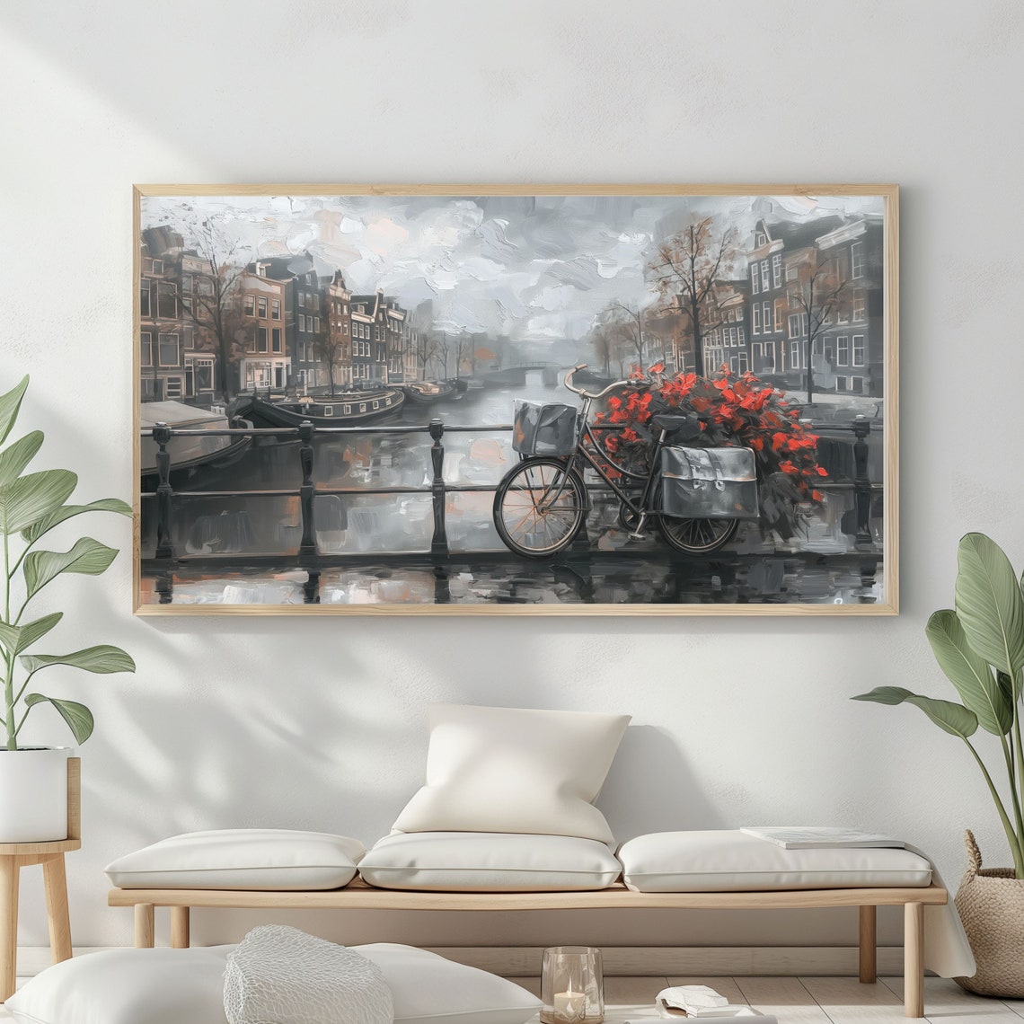 Frame Tv Amsterdam Oil Painting European Cityscape Dutch Canal Art Holland Landscape Moody - Image 2