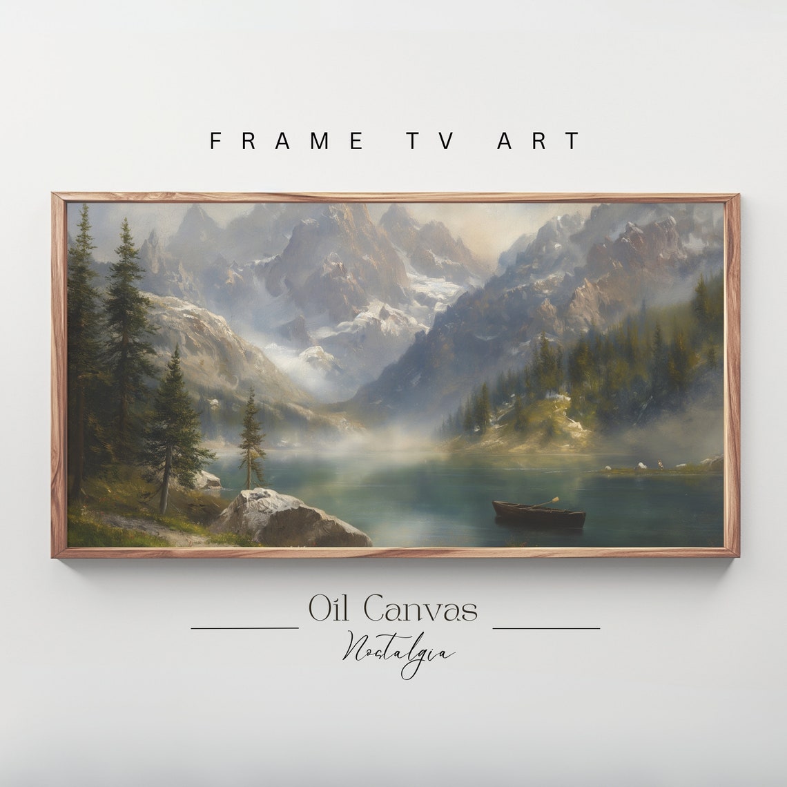 Mountain Landscape Frame Tv Art Vintage Rustic Scenery Oil Painting Farmhouse Decor Nature Wall Art Instant