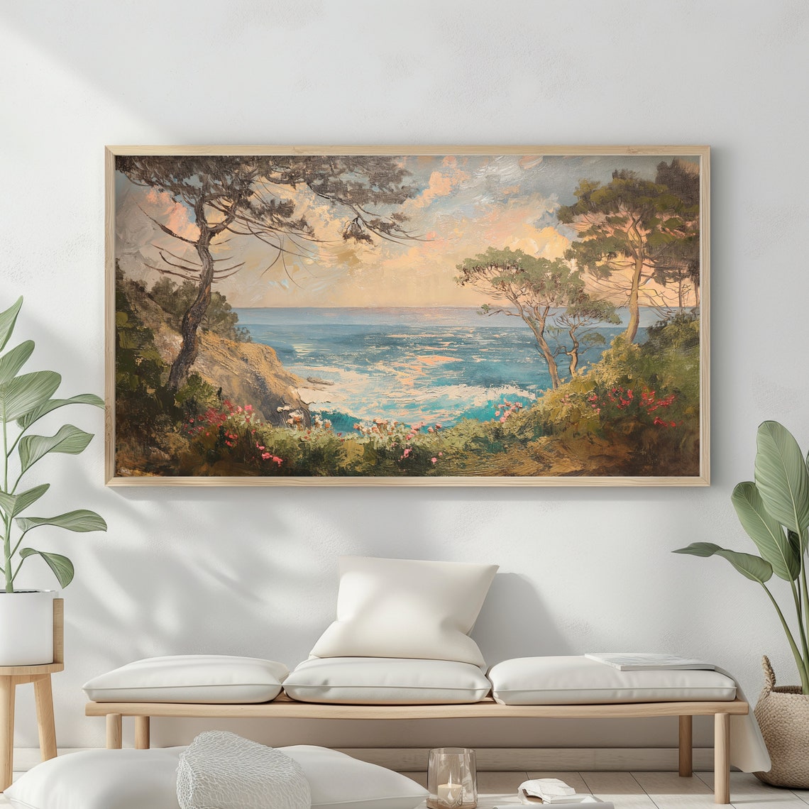 Mediterranean Coast Pine Trees Sunset Cliffs Flowers Ocean View Poster - Image 2