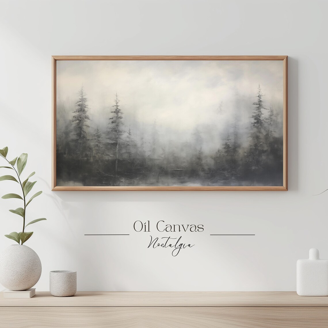 Misty White Pine Forest Soft Fog Ethereal Minimalist Nature Landscape Poster - Image 3