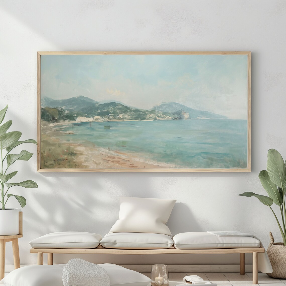 Frame Tv Art Vintage Beach Oil Painting Summer Sea Art Ocean Frame Tv Art Costal Landscape Blue Nautical Seascape - Image 2