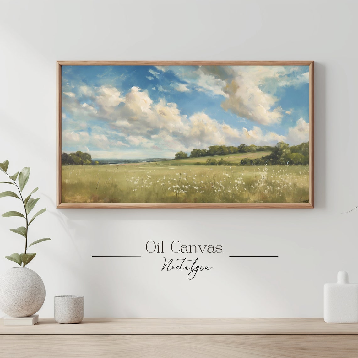 Summer Landscape Oil Painting Frame Tv Art Vintage Country Farmhouse Wall Decor - Image 3