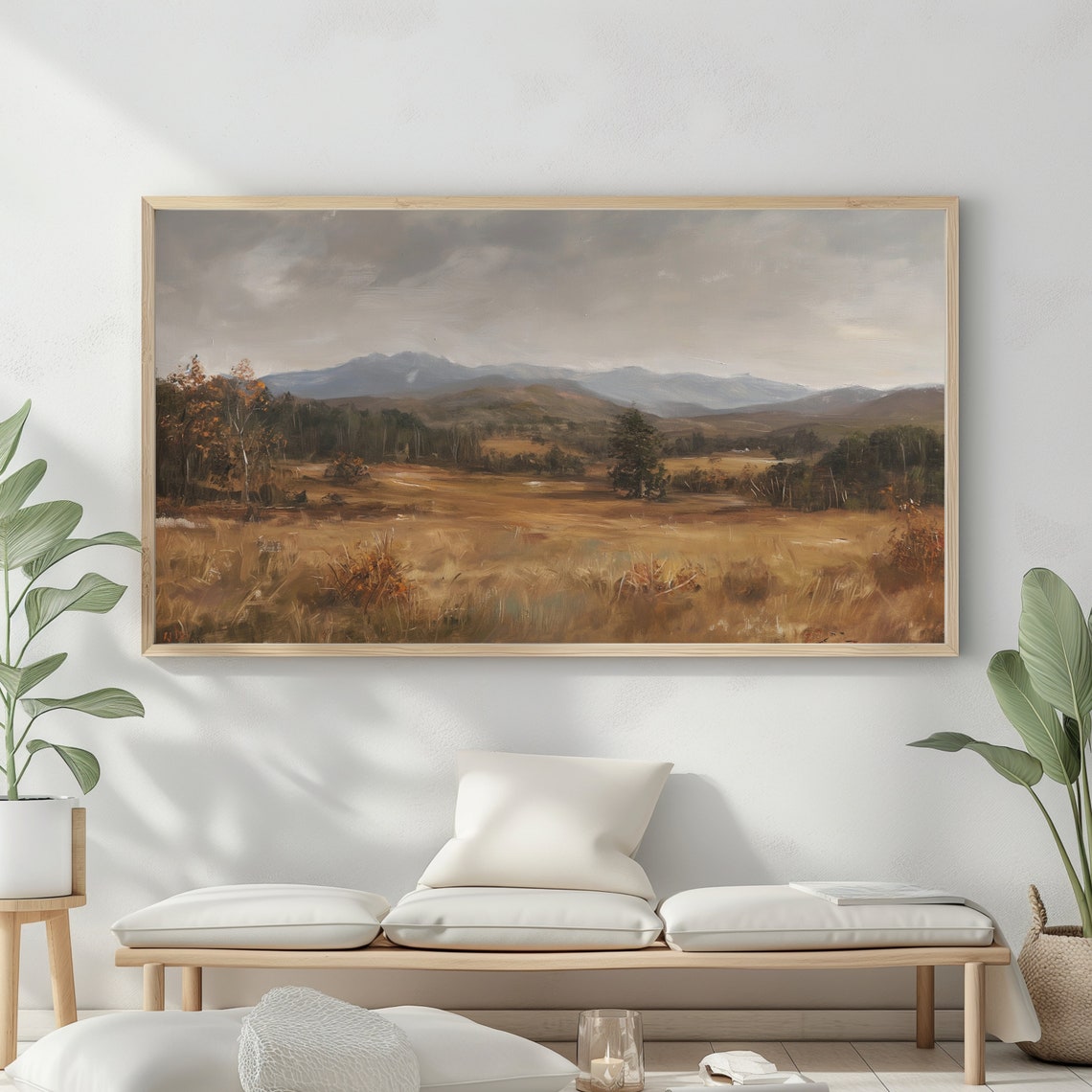 Autumn Landscape Oil Painting Vintage Rustic Country Decor Art Frame Tv Moody Neutral Colours Farmhouse Scenery - Image 2