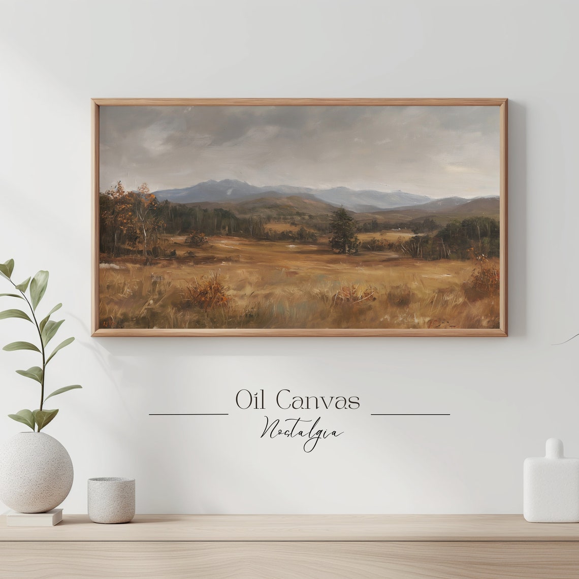 Autumn Landscape Oil Painting Vintage Rustic Country Decor Art Frame Tv Moody Neutral Colours Farmhouse Scenery - Image 3