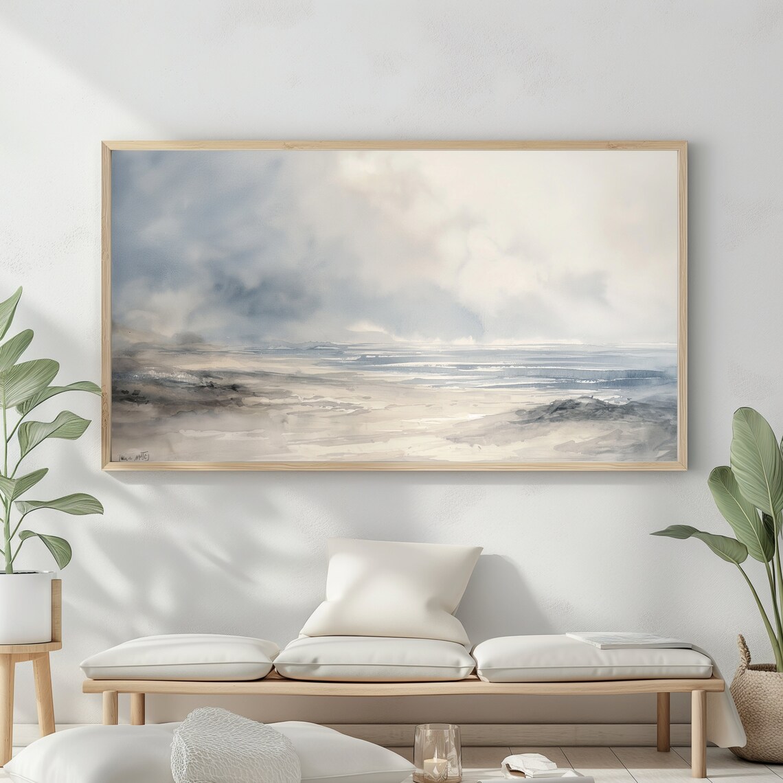 Frame Tv Art Vintage Beach Watercolour Painting Summer Sea Art Ocean Frame Tv Art Blue Nautical Seascape - Image 2