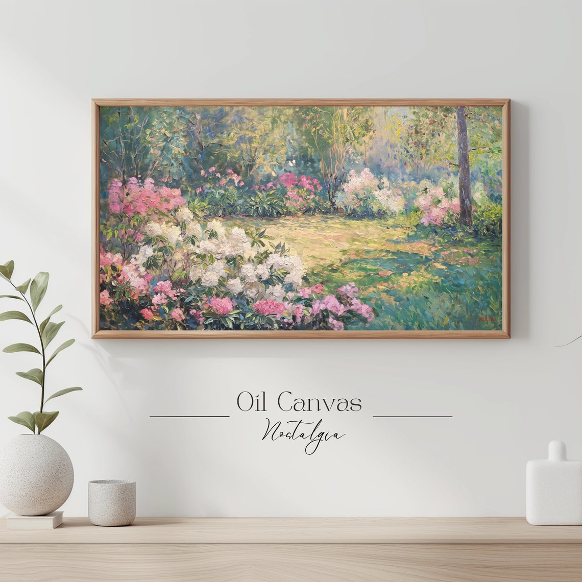 Spring Flower Garden Pink White Azaleas Sunlit Botanical Wall Art - Image 3