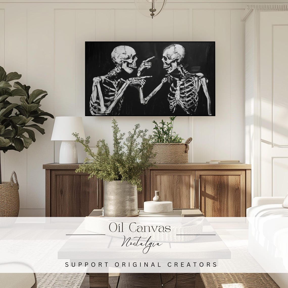 Halloween Frame Tv Art Funny Skeleton Painting Spooky Moody Decor - Image 3