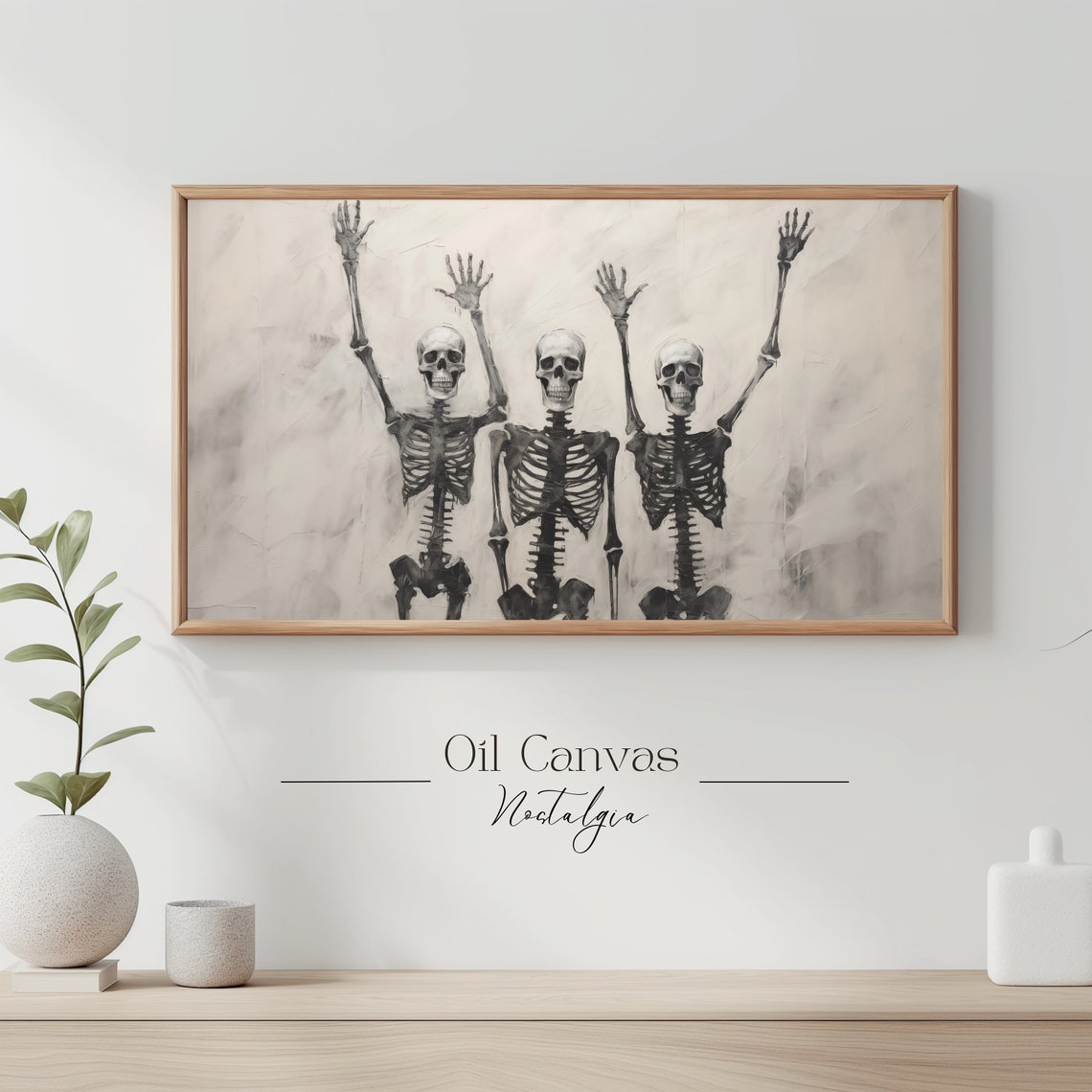 Halloween Frame Tv Art Funny Skeleton Painting Spooky Moody Decor - Image 3