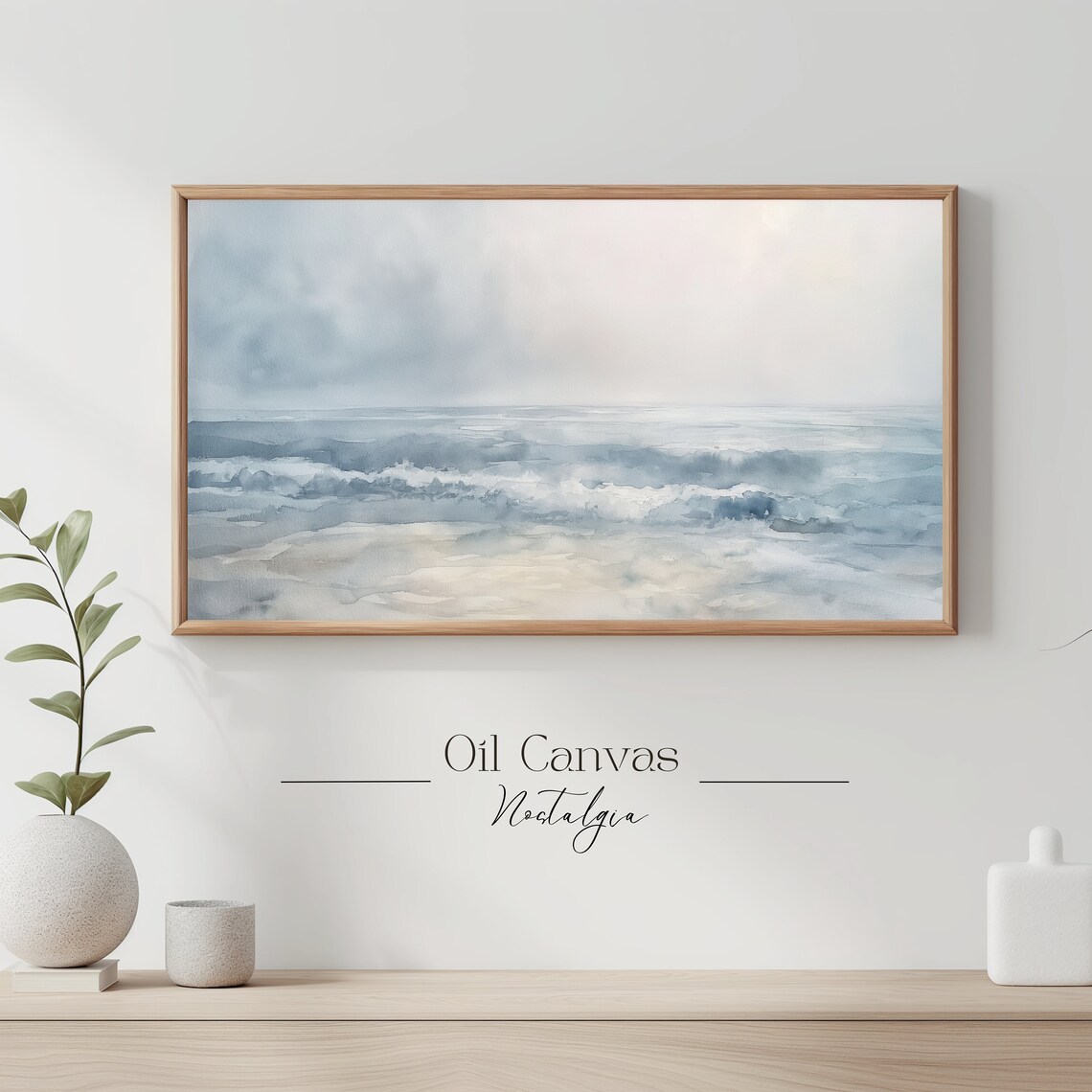 Frame Tv Art Vintage Beach Watercolour Painting Summer Sea Art Ocean Frame Tv Art Blue Nautical Seascape - Image 3