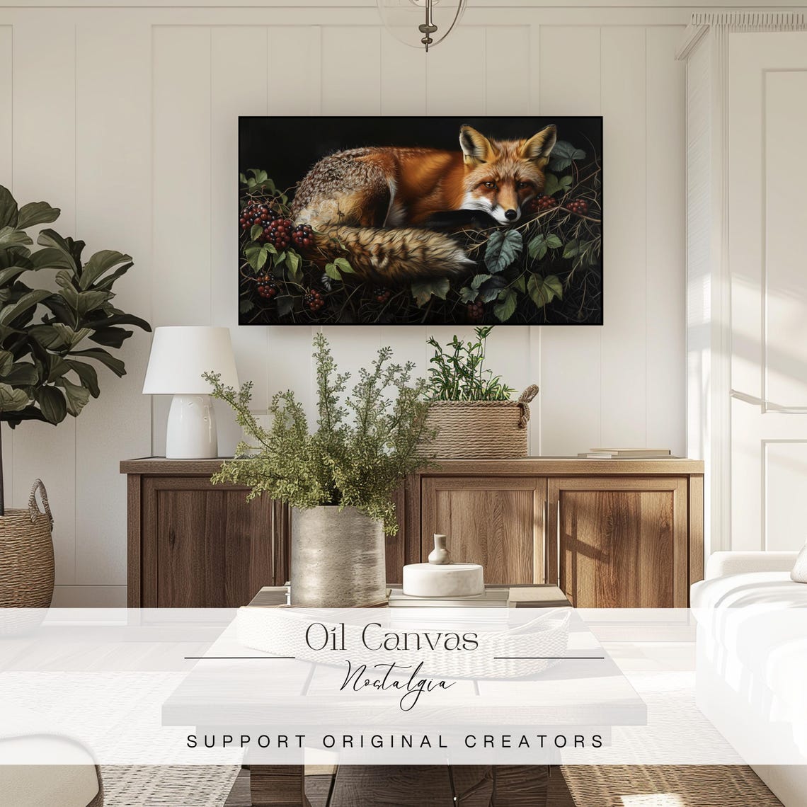Red Fox Curled Sleeping Winter Berries Rustic Wildlife Wall Art Poster - Image 3