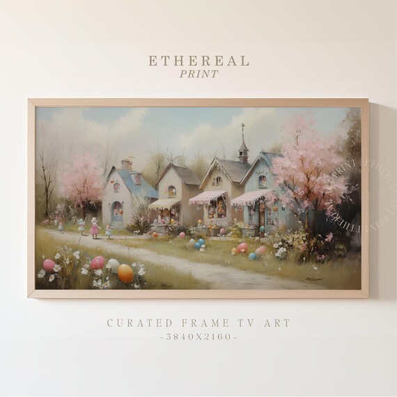 Vintage Easter Eggs Painting Frame Tv Art Moody Easter Village Frame Tv Floral Easter Decor Pastel Spring Scene Screensaver