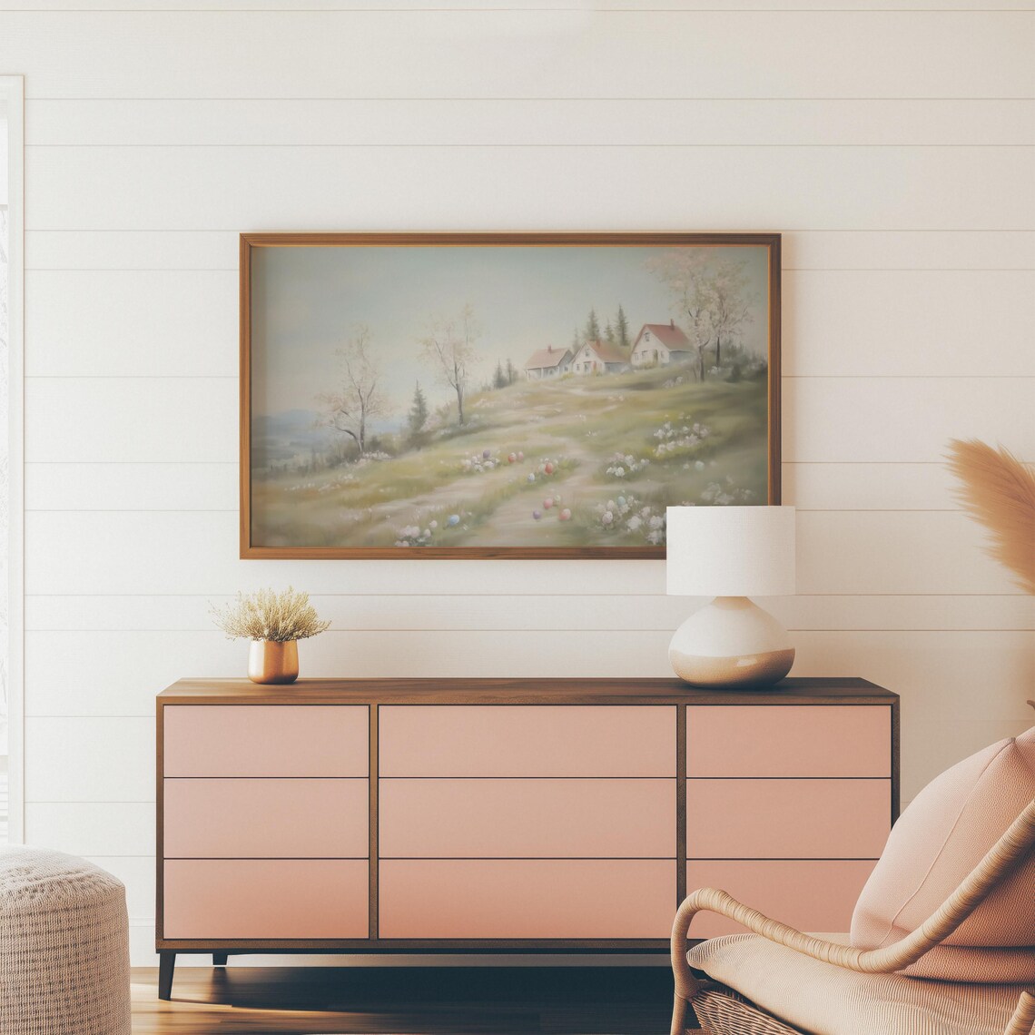 Vintage Easter Eggs Painting Frame Tv Art Moody Easter Village Frame Tv Floral Easter Decor Pastel Spring Scene Screensaver - Image 3