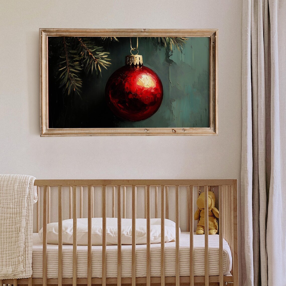 Vintage Christmas Red Ball Frame Tv Art Christmas Ornament Painting Frame Tv Holiday Festive Screensaver Xmas Farmhouse Decor - Image 2