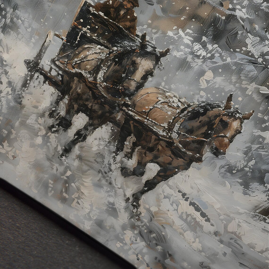 Horse Drawn Sleigh Snowy Woodland Vintage Christmas Scene Wall Art - Image 4