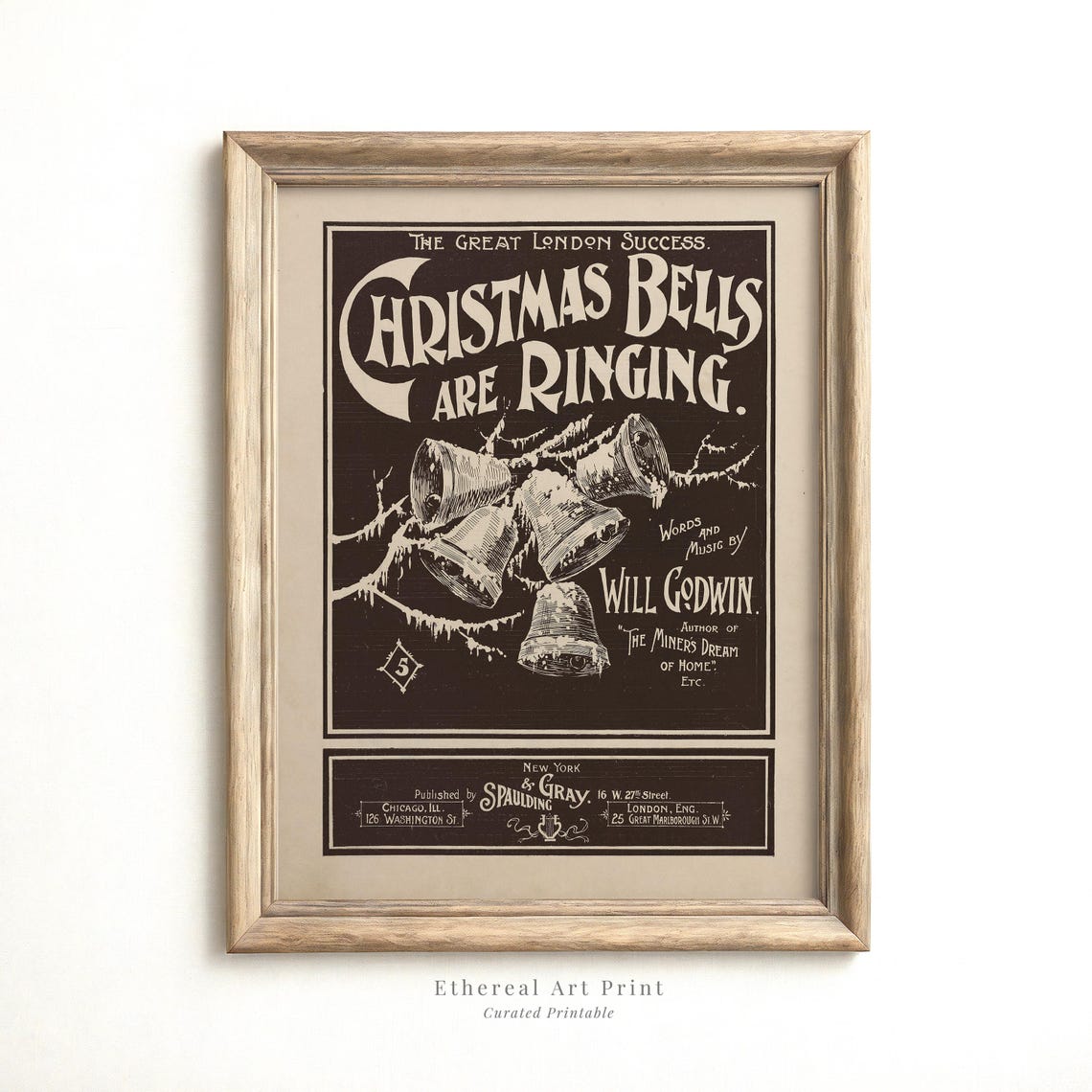 Vintage Christmas Bells Are Ringing Sheet Music Cover Dark Poster
