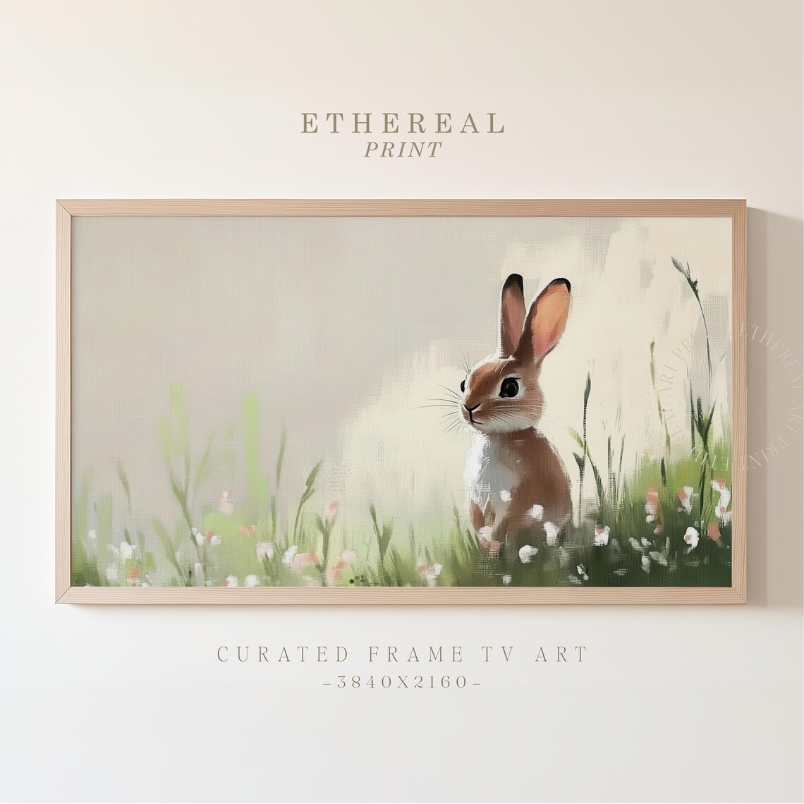 Little Brown Bunny Among Wildflowers Watercolor Animal Wall Art