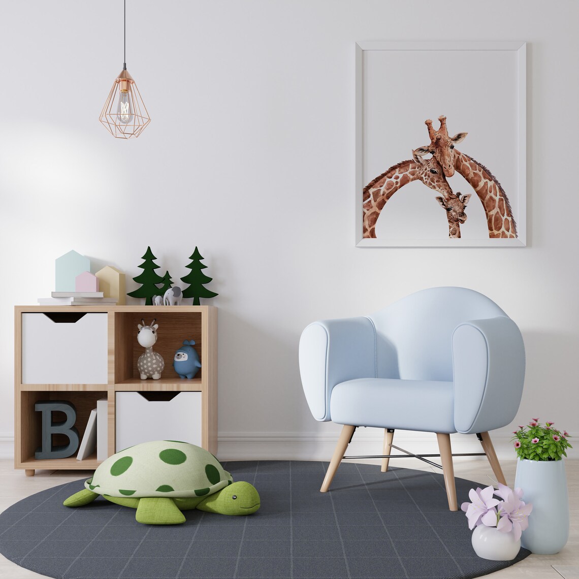 Giraffe Family Nursery Playroom Animal Art Print - Image 2