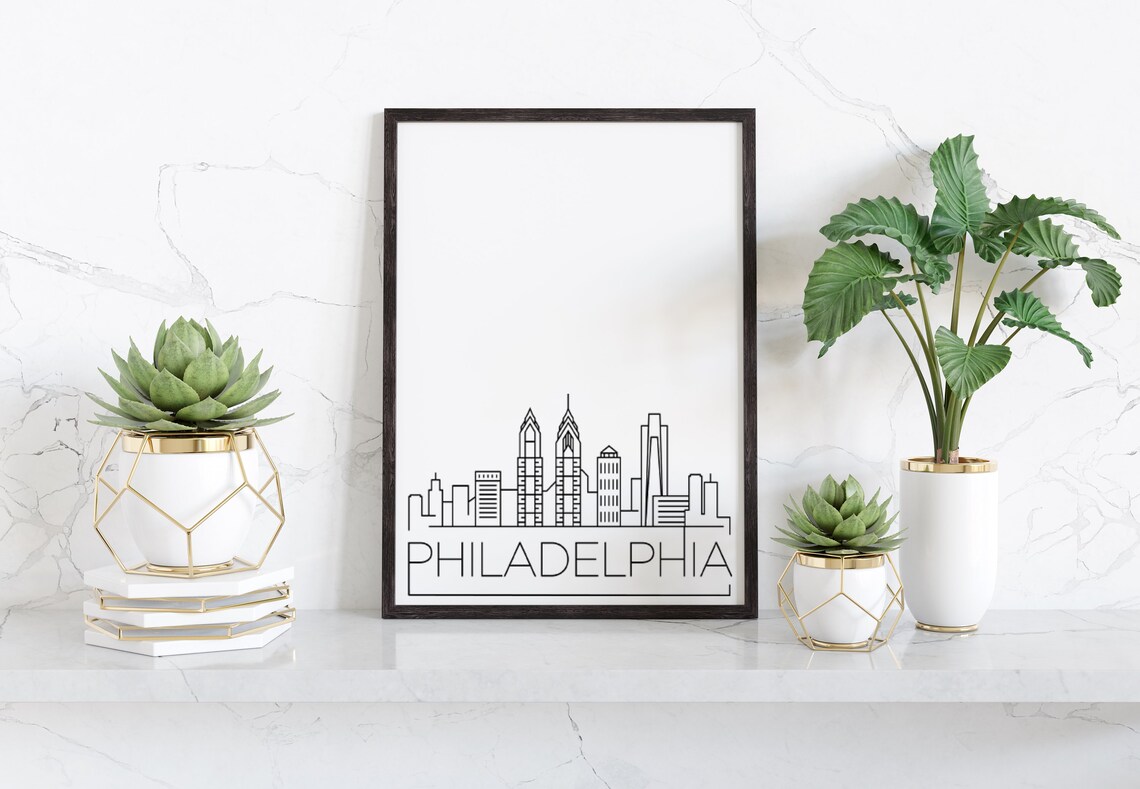 Philadelphia Skyline, Simple Black And White Poster - Image 3