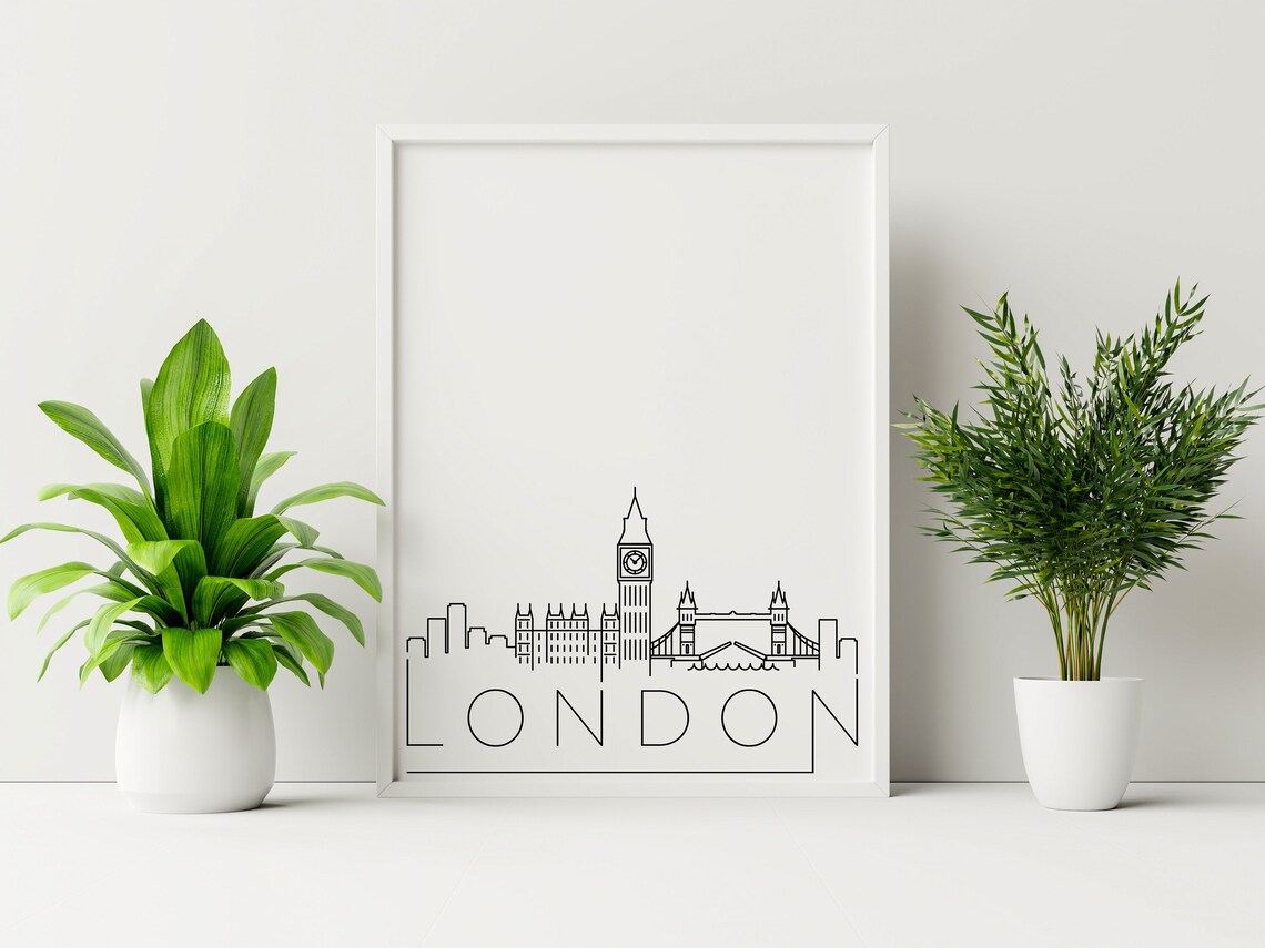 London Skyline Poster, Simple Black and White Print - Image 2