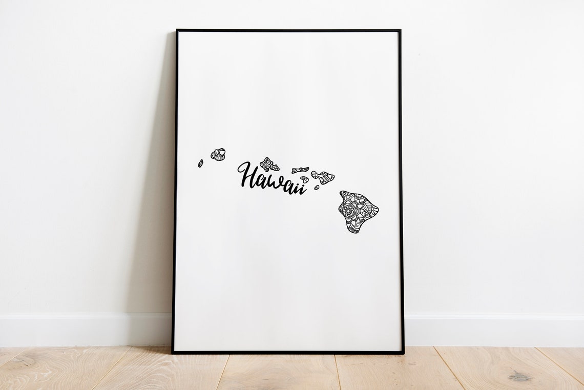 Hawaii Islands Mandala Zentangle Outline Black White Tropical Wall Art - Image 2