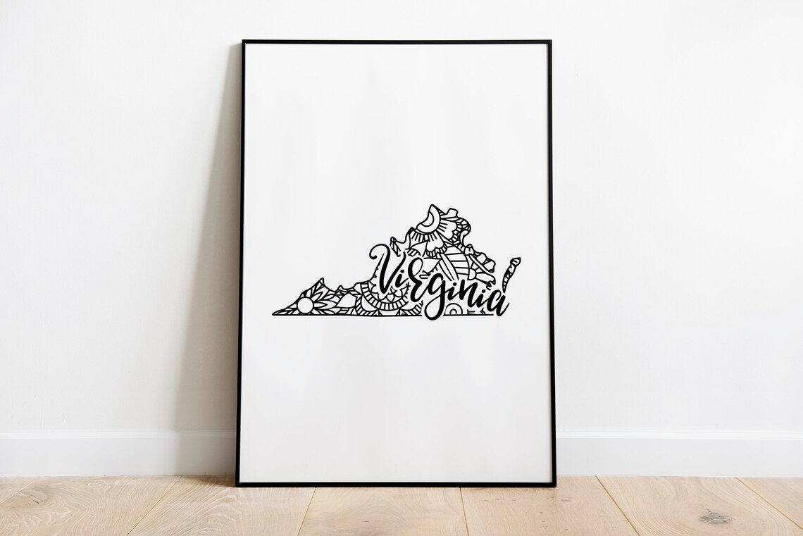 Virginia Mandala State Outline Minimalist Black White Line Art Home Decor Poster - Image 2