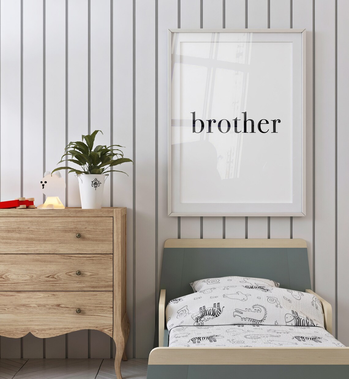 Brother Minimalist Black White Word Print Simple Nursery Baby Decor - Image 2