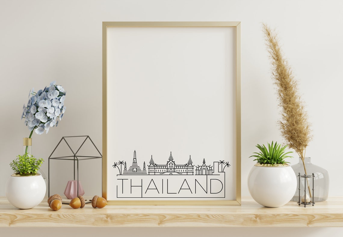 Thailand Grand Palace Temple Spires Minimalist Skyline Line Art Poster - Image 2