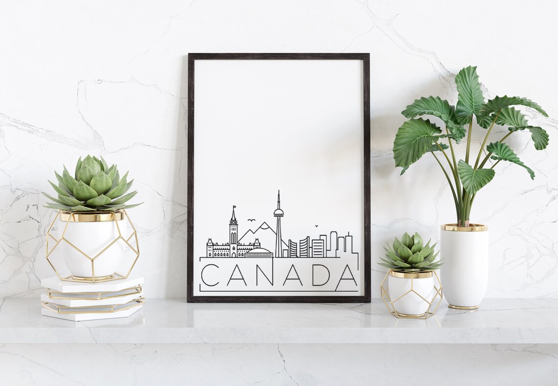 Canada Skyline Travel Poster, Black and White